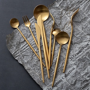Juego de Cubiertos de Acero Inoxidable 304 de Lujo Ecológico, Acabado Mate Dorado Portugués, 20 Piezas, para Bodas y Uso Doméstico, Gran Venta - Product Image 2