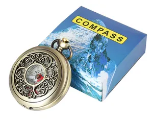 Compass with pop-up Lid Copper Openwork Hollow Compass with lid, Antique Pocket Compass