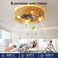 Ventilateur de plafond LED moderne E26 avec cage, en corde de chanvre, moteur DC, télécommande, corps en métal, 7 pales, taille de la pale de 12 pouces, 6 vitesses