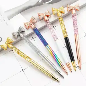 Glitter Pen Bow Top Ball Pen With Glitter Bling Bling Liquid Ball Pen For Girls