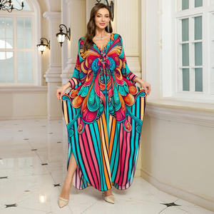 Robe longue d'été vintage sexy en coton et rayonne tissée, manches chauve-souris, col en V, imprimé léopard, pour soirée, transfrontalier - Product Image 6