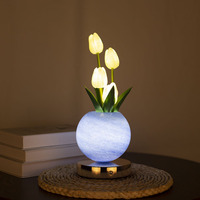 Lámpara Nocturna LED con Forma de Tulipán, Luz de Ambiente para Dormitorio, Simulación de Ramo de Flores, Adornos Decorativos