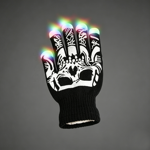 LED Skeleton Gloves Glow in Dark RGB Flashing 2 Pairs Light up Finger Gloves for Halloween Rave Party Concert Kids Adults Gifts