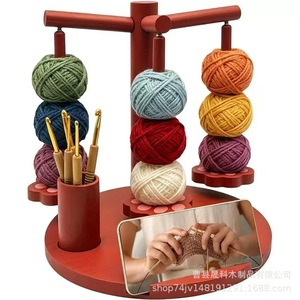 Rotating Wooden Yarn Spool Holder With Crochet <b>Hook</b> Storage Tube Hand Knitting Yarn Organizer Tool Rack Solid Wood <b>Shelf</b> - Product Image 1
