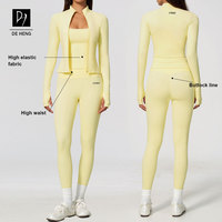 Nouvel Arrivage Personnalisé Ensemble de Yoga Doux 3 Pièces : Haut Élastique à Dos en I, Veste Zippée à Col Montant et Pantalon Rehausseur de Hanches pour Femme