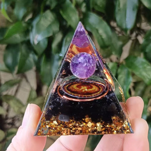 Pyramide de cristal Kogiya, sphère d'améthyste, obsidienne, phénix en résine époxy, décoration artisanale pour la maison, ornement de bureau - Product Image 3
