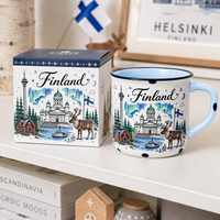 Mug à café en céramique souvenir de Finlande, Europe, motif mignon de renne aurore, design pour mug en grès, personnalisable OEM ODM, vente en gros