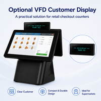 Terminal de point de vente tout-en-un de 15,6 pouces avec écran tactile capacitif, imprimante intégrée de 80 mm, double écran pour restaurant, commerce de détail