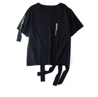 T-shirts noirs unis originaux de style streetwear hip-hop pour hommes, nouveaux vêtements surdimensionnés tendance avec design à ruban
