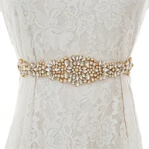 Handmade Wedding Bridal Belts and Sashes Crystal Rhinestone Ribbon Waist Belt for Wedding Dress
