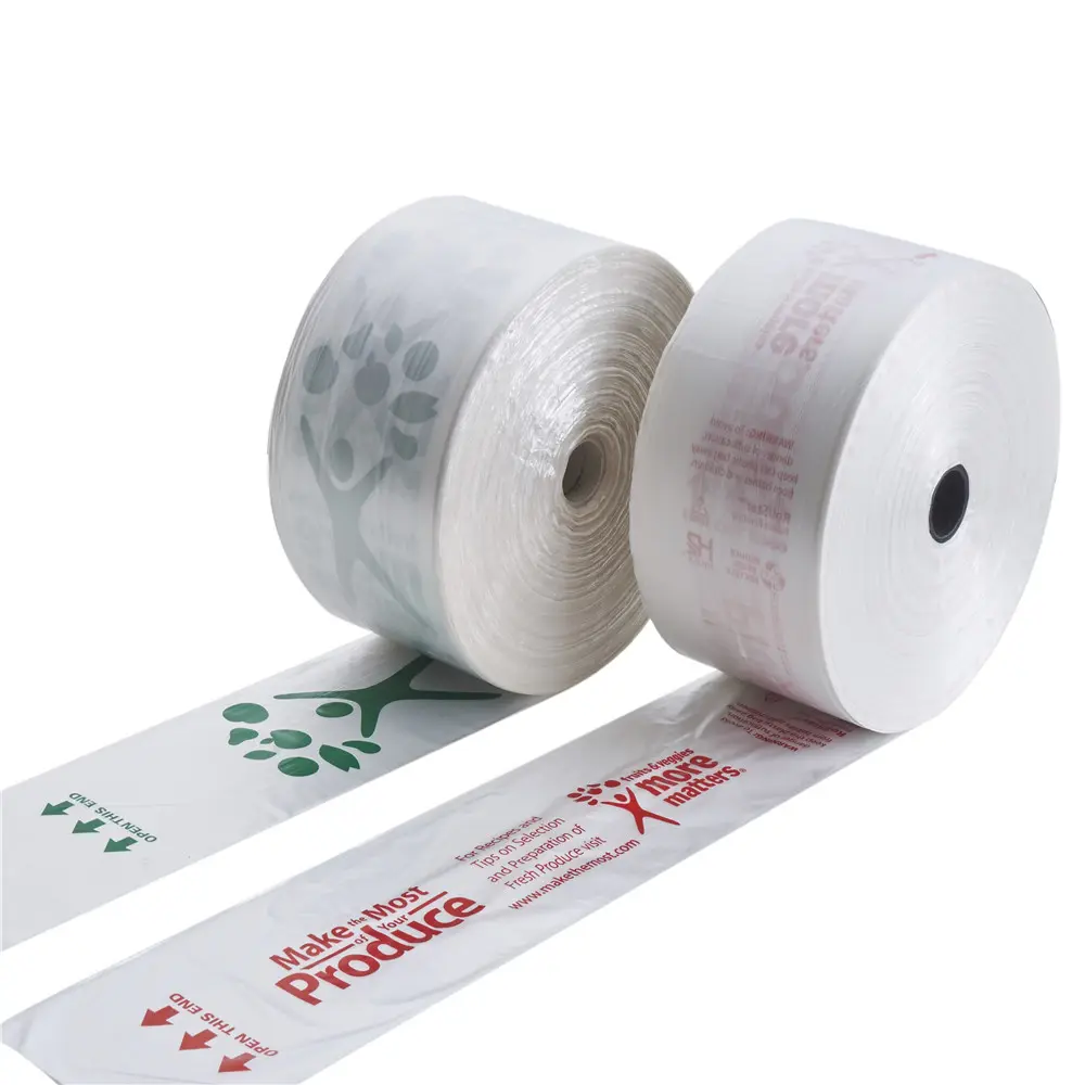 Cibo fresco hdpe ldpe biodegradabile star seal sacchetto di plastica per prodotti imballaggio trasparente shopping roll sacchetti per alimenti in rotolo per prodotti