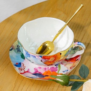 Bone <b>China</b> Tea Set - Coral Reef Watercolor Floral Nesting Teapot with <b>Cup</b> <b>and</b> <b>Saucer</b> - Product Image 3