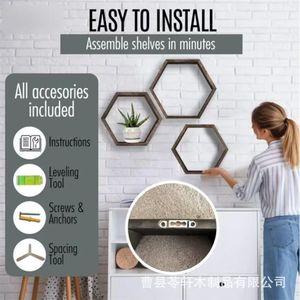<b>Wall</b>-<b>mounted</b> wooden hexagonal grid storage <b>shelf</b> for succulent plants, living room decorative <b>wall</b>-<b>mounted</b> rack - Product Image 2