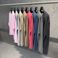 T-shirt Américain Rétro à Manches Longues Coupe Boxy Effet Délavé 275G Couleur Unie Épaules Tombantes Ample Décontracté Unisexe Basique Streetwear