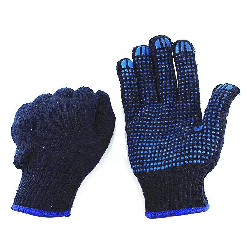 Hand Protection Anti Slip Single Side Pvc Dots Blue Cotton Work Gloves for  Construction Workers