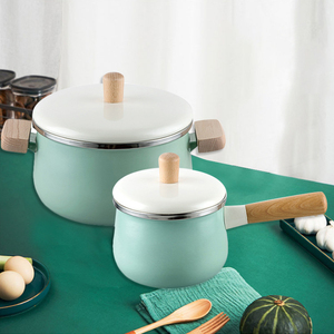 Phong Cách Nhật Bản Men Binaural Súp Nồi Bé Sữa Nồi Hai-Mảnh Thiết Lập Với Tay Cầm Bằng Gỗ - Product Image 3