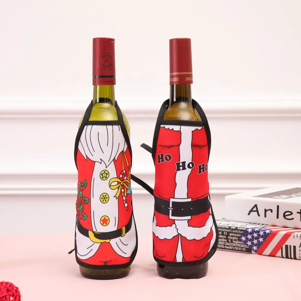 2019 New Christmas Wine Bottle Cover Christmas Decoration for Home New Year Xmas Decor Mini Apron Red Wine Bottle Cloth