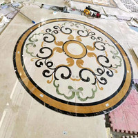 Revêtement de sol moderne en marbre poli, étanche, avec incrustations au jet d'eau et motifs tournesol pour entrée