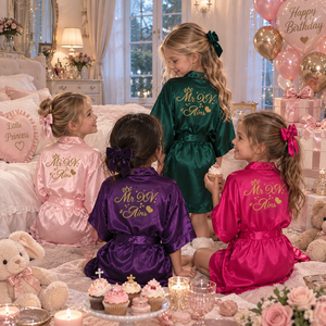 Gepersonaliseerde satijnen badjas voor kinderen, meisjeskimono, badjas voor verjaardagsfeestje, bruidsmeisje, trouwbadjas, voorbereidingsbadjas - Product Image 5