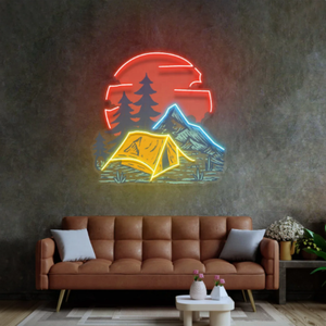 Enseigne lumineuse néon montagne personnalisée impression UV <span class=keywords><strong>camping</strong></span> sur les collines néon bureau maison Art décoration murale enseigne lumineuse - Product Image 3