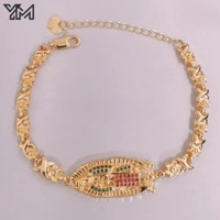 Pulsera Religiosa Ajustable de la Virgen María con Cadena Cubana y Halo de Circonitas Tricolor, Chapada en Oro de 18K, Nuestra Señora de Guadalupe
