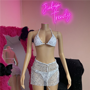 Traje de Baño <span class=keywords><strong>con</strong></span> <span class=keywords><strong>Falda</strong></span> de Playa 2026, Conjunto de Bikini de 3 Piezas para Mujer, Traje de Baño de Malla, Ropa de Playa para Vacaciones de Verano - Product Image 3