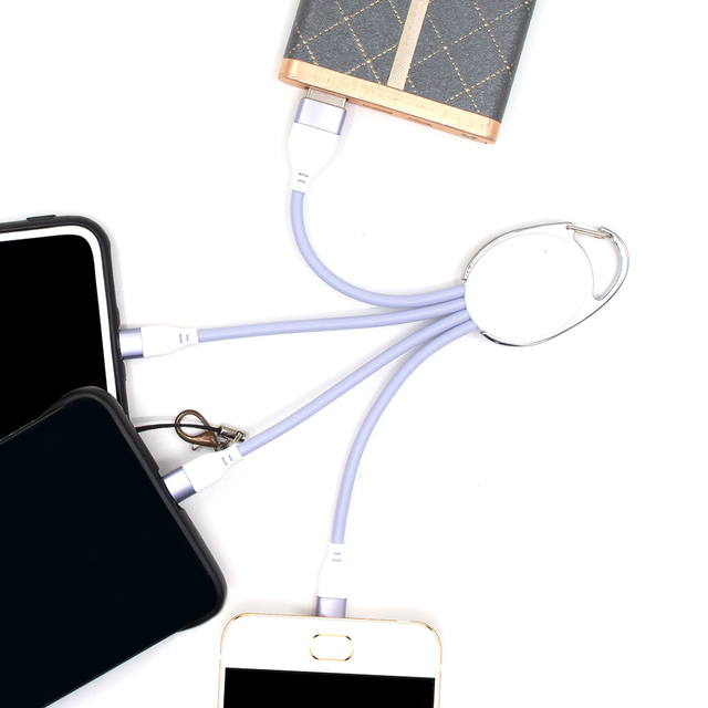 Promotional Gifts Multifunction Charger TPE Macaron Color USB to USB-C+Type-C+L Fast Charging Cable for Mobile Phone