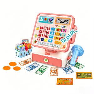 Juego de juguete de caja registradora de simulación con luz, sonido, escáner, calculadora y dinero de juguete, juguete educativo de supermercado para niños - Product Image 1