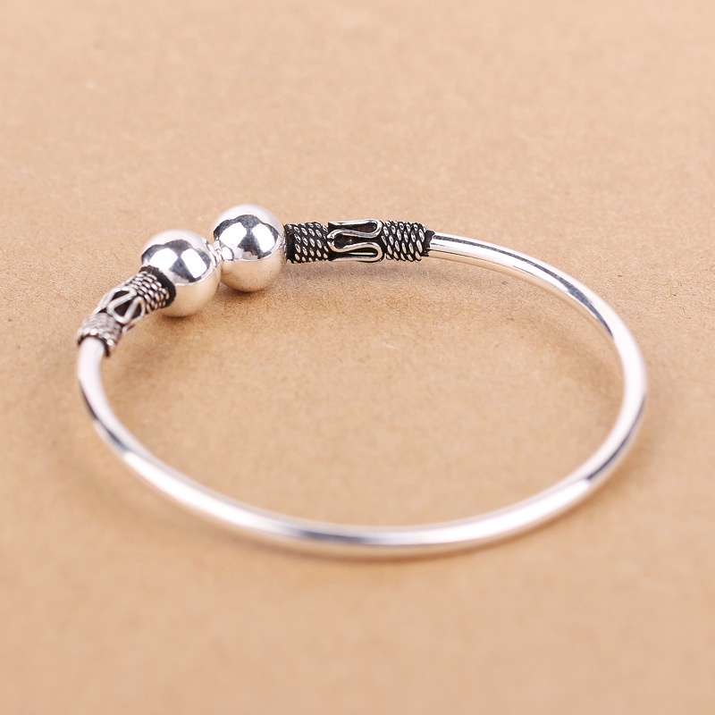 925 Sterling Silver Ball Style Elastic Cuff Bracelet