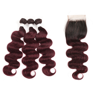 KEMY Cheveux Brésiliens pour Bundles de Cheveux Humains Remy Ondulés 99J Rouge Vin 13*4 pour Closure Couleurs Plus Foncées Uniquement - Product Image 3