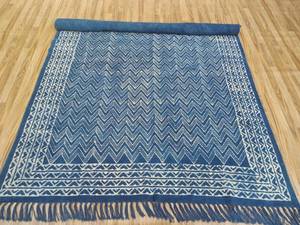 Alfombra Kilim de Algodón Tejida a Mano en Azul Índigo, con Estampado de Bloques, Tejido Plano, Estilo Boho, para Piso, 5x8, 6x9, 8x10, 9x12 - Product Image 3