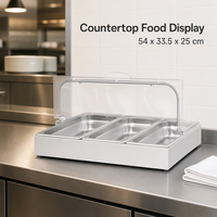 Vitrine de buffet avec couvercle transparent à roulettes, présentoir alimentaire de comptoir à trois compartiments pour la restauration hôtelière