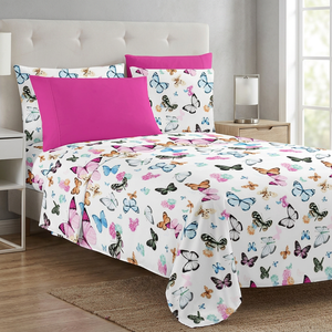 56 Designs 6-Piece Solid <b>Floral</b> Printed Microfiber Hotel Quality Flat <b>Bed</b> <b>Sheets</b> Deep Pocket King Size 200TC Modernfashion Home - Product Image 3