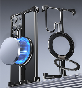 Custodia <span class=keywords><strong>personalizzata</strong></span> per telefono magnetica in metallo senza cornice in alluminio per <span class=keywords><strong>Samsung</strong></span> S25 S24 S23 Ultra invisibile anello di supporto sportivo antiurto - Product Image 3