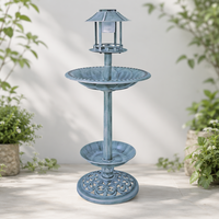 Bassin à eau pour oiseaux sauvages avec lumière LED solaire, résistant aux intempéries, en résine, en forme de feuille de lotus, bain pour oiseaux, écologique, avec piédestal en verdigris, décoration de jardin