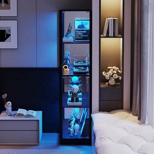 Vitrine haute autoportante en verre avec portes verrouillables, multifonctionnelle comme bibliothèque, casier à vin et vitrine à vaisselle - Product Image 3