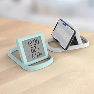 Multi Function Customized LCD Display Digital Table Clock With Mobile Phone Holder For Home Business
