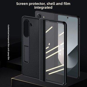 Coque de téléphone en cuir véritable avec protection de charnière, support invisible et protection anti-chute, compatible avec Samsung ZFold6/W25 - Product Image 3