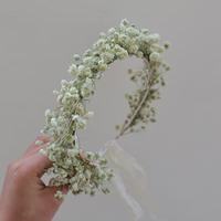 Mahkota Bunga Pengantin Buatan Tangan Kelas Atas yang Dapat Disesuaikan, Bunga Kering Alami Hydrangea Baby's Breath, Set Kotak Hadiah, Terlaris