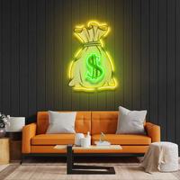 Bolsa de dinero personalizada Letrero de neón Led Símbolo de la suerte Letreros de dólar de neón para restaurante Tienda al por menor Casino Arte de la pared Decoración