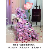 Nouvelle table cascade en plastique violet avec motif floral pour décorations de jardin, de mariage, d'anniversaire, de centre commercial et de vitrine