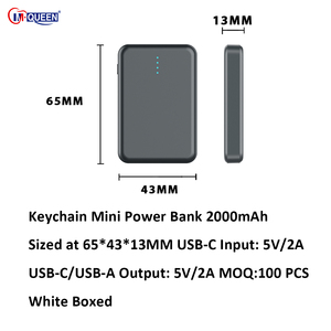 Custom Portable Pocket Size Li-Polymer Battery Quick Charge Keychain <b>Power</b> <b>Bank</b> 2000mAh Optional Built-in <b>USB</b>-C Cable for Travel - Product Image 4