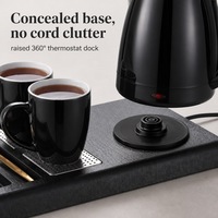 Bouilloire électrique sans fil avec plateau 1,2 L 1350 W, base dissimulée en acier inoxydable 304, plateau ABS noir mat, arrêt automatique