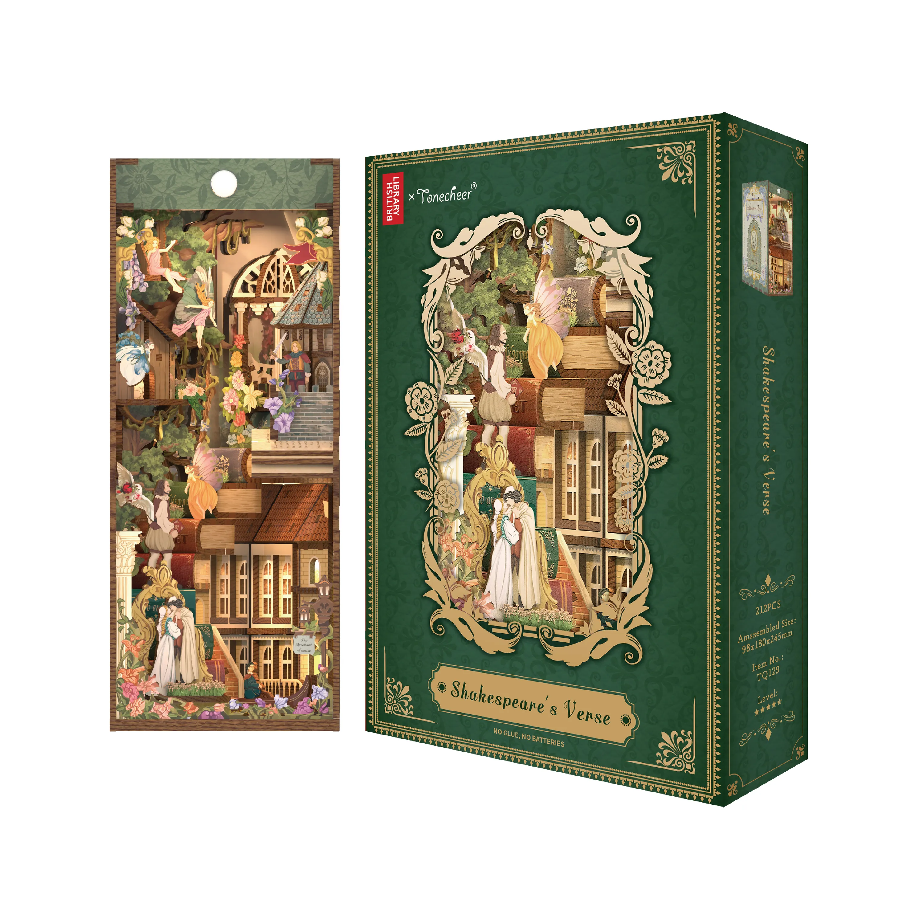 Tonecheer 2 단 속도 조명 모드 책 Nook 영국 도서관과 공동 브랜드 3D 퍼즐 셰익스피어의 구절 나무 장난감