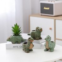 Pot de fleurs moderne en céramique émaillée ornement mignon créatif personnalisé petit animal triangle tyrannosaure rex dinosaure bronze