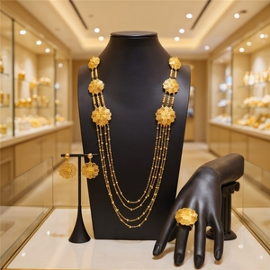 Dubai African Ladies <strong>Wedding</strong> Jewelry Set Fine Gold-Plated Bead <strong>Necklace</strong> and <strong>Ring</strong> for <strong>Weddings</strong> Special Occasions - Product Image 3