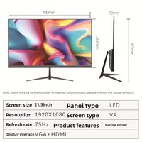Moniteur de jeu LED 21,5 pouces 75 Hz, temps de réponse de 5 ms, dalle MVA, économie d'énergie, avec haut-parleurs intégrés, pour usage professionnel sur ordinateur de bureau