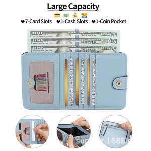 Cartera Delgada de Cuero PU para Mujer con Bloqueo RFID, Monedero Corto Minimalista con Cierre de Cremallera, Multifuncional, con Diamantes y Pañuelos - Product Image 4