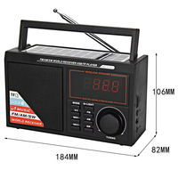 Radio Portátil de Plástico con USB/TF, Altavoz Integrado, Pantalla LED, Batería de 1001-1500mAh, Perilla de Sintonización Grande, Ideal para Regalo