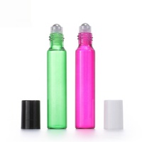 Flacons roll-on de luxe vides pour huiles essentielles et parfums, 10 ml, en verre sérigraphié, couleurs rose, bleu, vert, violet